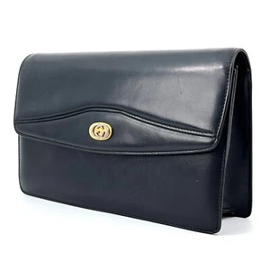 Vintage Gucci Clutch Second bag Leather Black Interlock Authentic - Picture 1 of 18