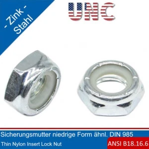 UNC Sicherungsmutter niedrige Form ASME B18.16.6 Stahl Grade A verzinkt, - Bild 1 von 3