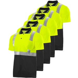 Paquete de 5 NUEVAS CAMISAS POLO JORDESTECH ANSI/ISEA Clase 2 reflectantes de seguridad secado rápido - Imagen 1 de 9