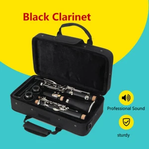 Schwarze Klarinette Bb Schlüssel Klarinette 17 Tasten vernickelt Tasten Profi Neu - Bild 1 von 20