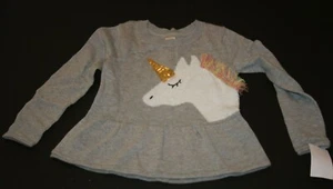 New OshKosh Girls 5T Heather Gray Unicorn Sweater Ruffle Hem Soft Knit  - Picture 1 of 2