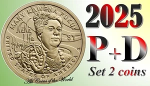 2025 P&D NATIVE AMERICAN SACAGAWEA DOLLAR - UNC - 2 Münzen Set Mary Kawena Pukui - Bild 1 von 3