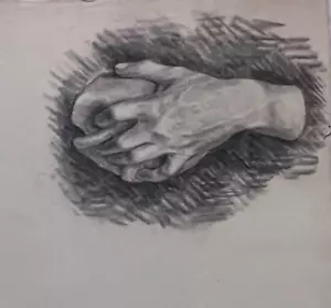 Antike Zeichnung anthrazit Hand, Ball, Anatomie, Skizze 19. Jahrhundert - Bild 1 von 6