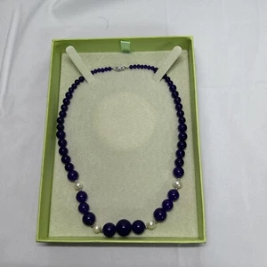 Collar Ross-Simons Graduado Púrpura Jade y Perla Blanca S. Plata 18"" - Imagen 1 de 5