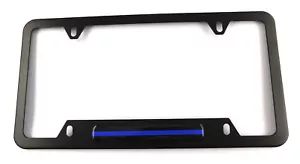 Police thin blue line Metal black Aluminium Car License plate frame cutout 4hole - Foto 1 di 1
