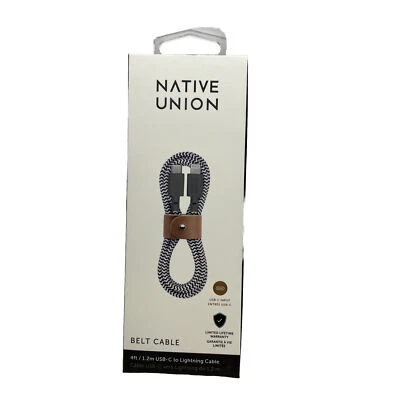 Native Union Belt Cable USB-C/8 Pin - 4ft - Zebra - BELT-KV-CL-ZEB-2 MFi-Certi - Image 1 of 3