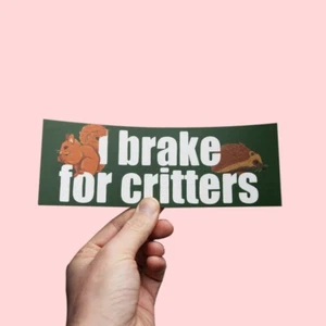 I Brake For Critters Bumper Sticker, animal lover, squirrel, hedgehog sticker - Picture 1 of 3
