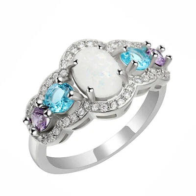 Anillo Riley llamativo blanco ópalo de fuego púrpura azul circonita cúbica para mujer colección Ginger Lyne... Foto 1 de 4