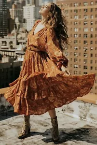 Spell & The Gypsy Maxi Gown Dress Size Large Aurora Burnt Amber Orange Boho Long - Picture 1 of 11