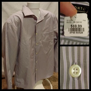 Camisa de vestir para hombre Pronto Uomo púrpura gris a rayas manga larga con botones 16 34/35 nueva con etiquetas - Imagen 1 de 10