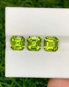Natural Peridot Lot 4.49 Carat 7x7/6.8x6.8 MM Asscher Cut Faceted Gem 3 Piece - Picture 1 of 8