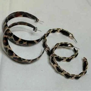 H&M Women's Brown and Gold Leopard Statement Hoop Earrings Set EUC - Picture 1 of 1