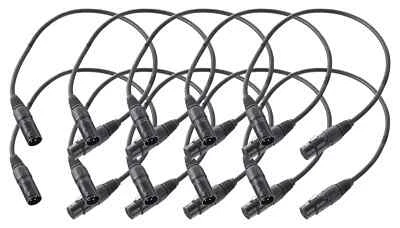 PRONOMIC Juego de 10 cables de micrófono profesional DJ PA 0,5 m Mic Patch Cable XLR macho hembra negro
