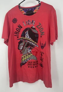 ELVIS+JESUS RocknRoll Men's Red “Iron Lion Zion” patchwork sz XL HTF - Picture 1 of 8