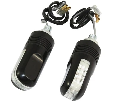 2x Mini Blinker Metall Schwarz Klar LED M10 für Motorrad Moped Roller Quad - E8 - Bild 1 von 4