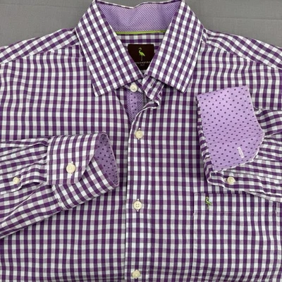 Camisa masculina Tailor Byrd XLT roxa Gingham com botões manga longa Preppy clássica - Imagem 1 de 4