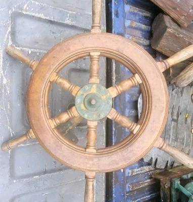 vintage wooden ships wheel With Sprocket And Bearing - Image 1 of 4