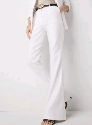 White House Black Market White Linen Flare Trouser, Color White, Size 12 - Image 1 of 4
