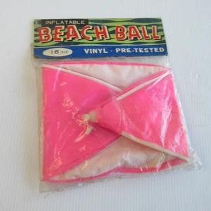Vintage SELTEN New Old Stock Vinyl aufblasbarer Strandball 16 Zoll rosa weiß - Bild 1 von 4