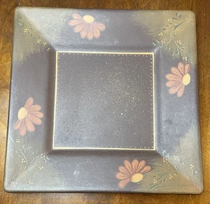 Heritage Collection Primitive Country Farmhouse Flowers Plate Brown Wood 10” - Picture 1 of 3