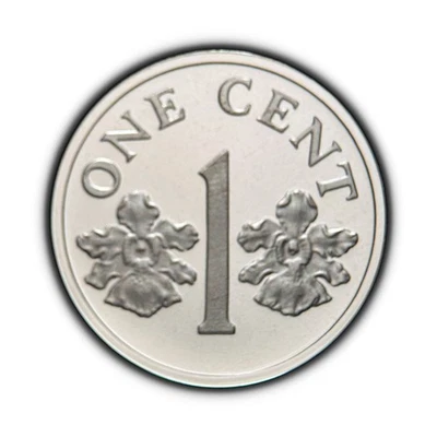 SINGAPORE. 1987, 1 Cent, Silver - Lion Tiger, Indian Star Jasmine Flowers RARE - Image 1 of 3