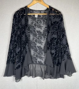 Vintage Damen Plus 1X offene Strickjacke schwarz Ausbrenner Samt Seide Y2K Fee Whimsigoth - Bild 1 von 8