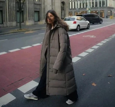 Zara Long Hooded Water And Wind Resistant Puffer Coat Mink Size Xs Ref 3046/228 - Image 1 of 4