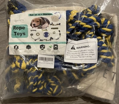 Set of 10 Cotton Dog Rope Toys Braided Rope Chew Toy with Storage Bag - Image 1 of 3