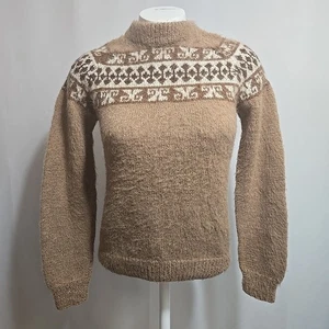 Vintage Fotrama 100% Alpaca Sweater Women Approx Size Small Alpine Fair Isle Tan - Picture 1 of 7