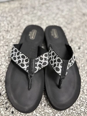 Coach Women’s Jessalyn Signature Logo Sandals Flip Flops 8 Black Z - Image 1 of 4