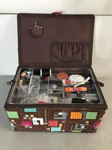 Vintage Dritz? Sewing Lot Basket Full of Sewing Goodies Wood Spools Pins & More - Picture 1 of 7