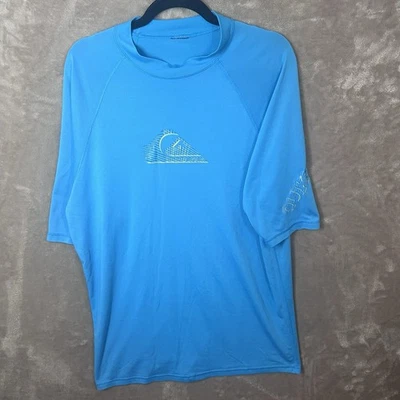 Quiksilver Rash Guard Swim Wear Shirt Large Mens Blue And Yellow Short Sleeve - Image 1 of 4