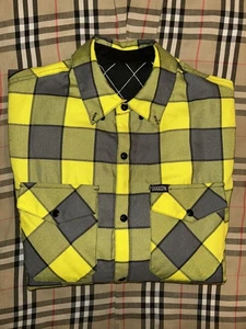 Dixxon Flannel Co. Jacket Men XL Tall Black Yellow Plaid Reversible Quilted Snap - Picture 1 of 15