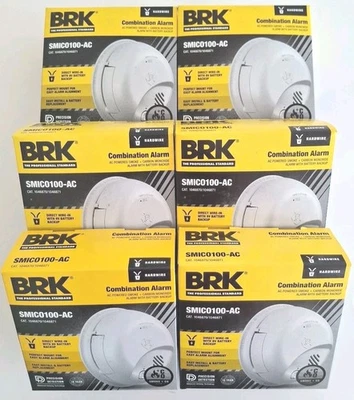 6 Pack - First Alert BRK SMICO100-AC Interconnect Smoke & Carbon Monoxide Alarms