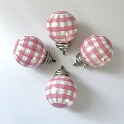 Lote 4 bolas de cerámica de guinga rosa remates de barra de cortina Pottery Barn adolescentes niños Foto 1 de 4