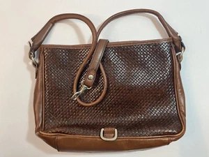 Vintage Italy Talbots Genuine Leather Shoulder Bag Basket Weave - Picture 1 of 10
