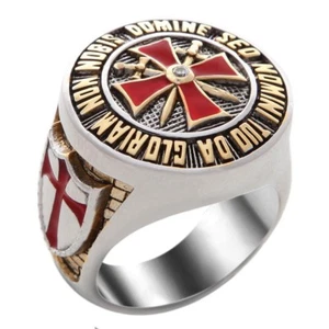Knight Templar Masonic Ring 18k Gold Pld Red Cross Silver Handcrafted UNIQABLE - Picture 1 of 12
