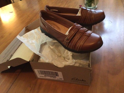 Scarpe eleganti basse Clarks da donna taglia 9 5 M Carleigh in pelle marrone chiaro con regolazione
