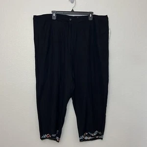 Mlle Gabrielle Womans Crop/capri Linen blend Black pants with embroidered hem 3X - Picture 1 of 12