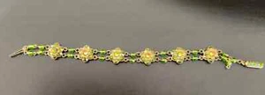 Michal Negrin Green Swarovski Crystals Flowers Chain Bangle Bracelet Gift - Picture 1 of 1