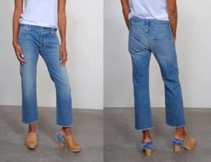 Nili Lotan Boyfriend Jeans Womens 27 Blue Button Fly Cropped Raw Hem Made In USA - Picture 1 of 9