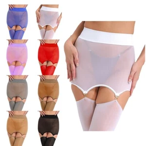 Women's Glossy Nylon Sheer Mini Skirt with Garter Clips High Waist Miniskirt - Picture 1 of 72