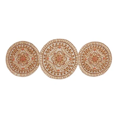 Earthy Tan And Coral Medallion 35in Beaded Table Runner Centerpiece - Image 1 of 2