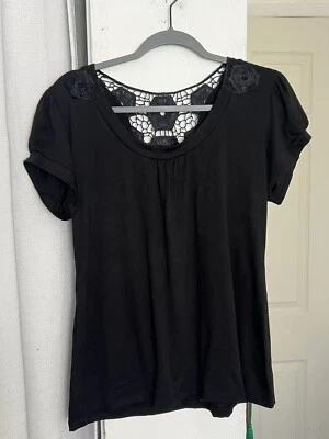 Blusa vintage Suzie para mujer talla XL negra floral de encaje mangas cortas abullonadas Foto 1 de 4