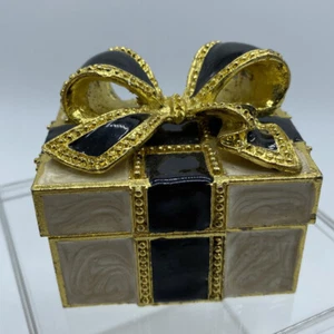 Enameled Trinket Box/Figurine With Black Ribbon Bow Box Hinged - Picture 1 of 7