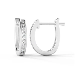 Clearance Sale 0.30 Ct Round Diamond Channel Set Hoop Earrings In White Gold - Picture 1 of 8