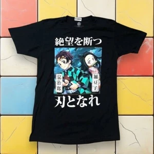 Y2K Demon Slayer Anime Tee Tanjiro Nezuko Manga Graphic Shirt Mens M Black Japan - Picture 1 of 4