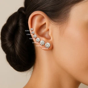 Round Brilliant Cut Lab-Created Diamond Studs 4-Prong Stud Earrings in 14k Gold - Picture 1 of 122