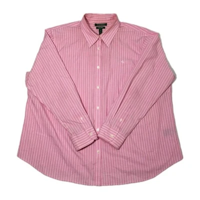 Camisa listrada branca rosa feminina RALPH LAUREN PLUS TAMANHO 2X   - Imagem 1 de 4