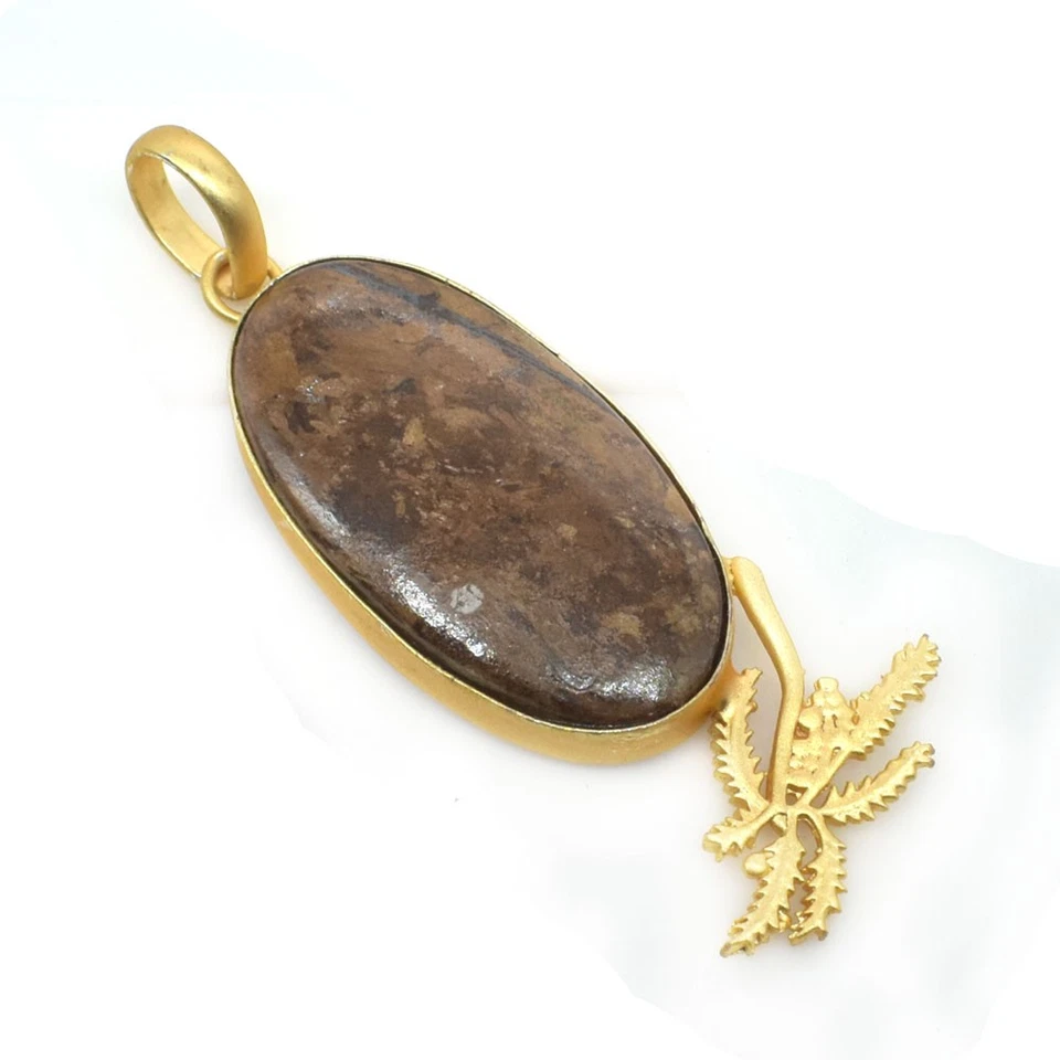 Wonderful Bronzite Gemstone Unique Gold Plated Tree Of Life Pendant 2 q728 - Image 1 of 4